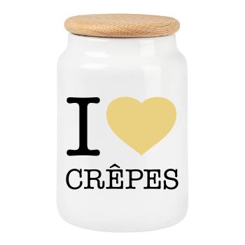 I LOVE CREPES Pancakes - Cookie Jar with Wooden Lid - white - Front