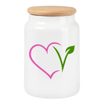 Cœur végétalien - Boîte à biscuits avec couvercle en bois - blanc - Devant