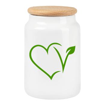Cœur végétalien - Boîte à biscuits avec couvercle en bois - blanc - Devant