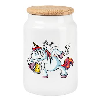 Drunken unicorn - Cookie Jar with Wooden Lid - white - Front