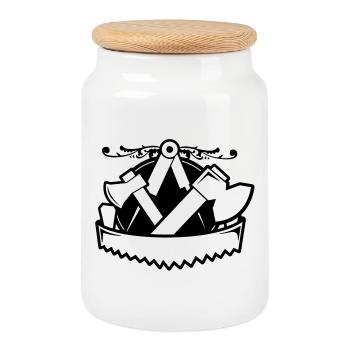 Carpenters' Emblem - Style - Cookie Jar with Wooden Lid - white - Front