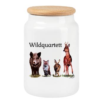 Quatuor sauvage - Boîte à biscuits avec couvercle en bois - blanc - Devant