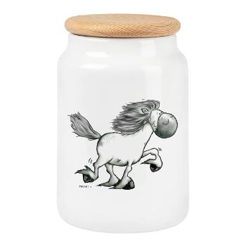„Icelandic Power“ -Icelandic Horse - Cookie Jar with Wooden Lid - white - Front