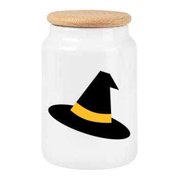 Chapeau de sorcière - Boîte à biscuits avec couvercle en bois - blanc - Devant