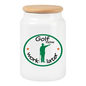 golf - Boîte à biscuits avec couvercle en bois - blanc - Devant