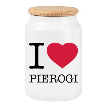 I LOVE PIEROGI Piroggen Teigtaschen - Keksdose mit Holzdeckel - Weiß - Vorne