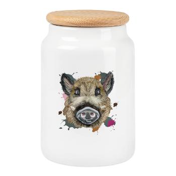 Head of wild illustration - Cookie Jar with Wooden Lid - white - Front