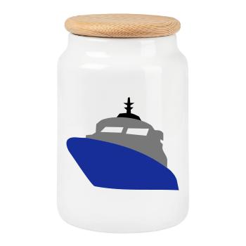 bateau - Boîte à biscuits avec couvercle en bois - blanc - Devant