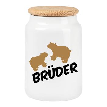 frères - Boîte à biscuits avec couvercle en bois - blanc - Devant