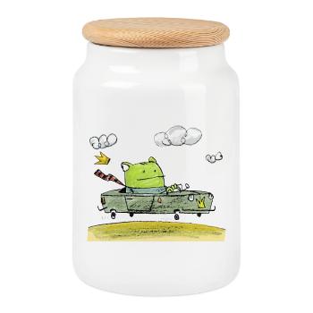 Froschkönig Cabrio Fantasie - Keksdose mit Holzdeckel - Weiß - Vorne