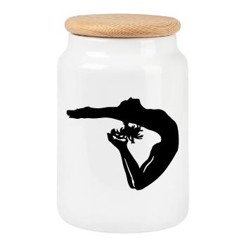 gymnastics girl - Cookie Jar with Wooden Lid - white - Front