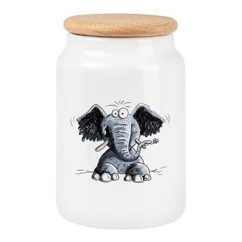 Happy Elefant Mit Blümchen I Elefanten Motiv - Keksdose mit Holzdeckel - Weiß - Vorne