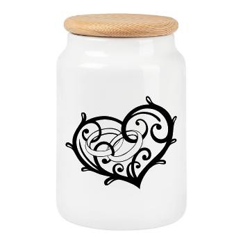 Coeur avec des anneaux, mariage, mariage - Boîte à biscuits avec couvercle en bois - blanc - Devant