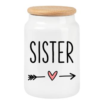 Sister Heart Arrow Dear Friend Gift - Cookie Jar with Wooden Lid - white - Front