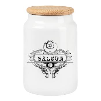 Cowboy Saloon - Keksdose mit Holzdeckel - Weiß - Vorne