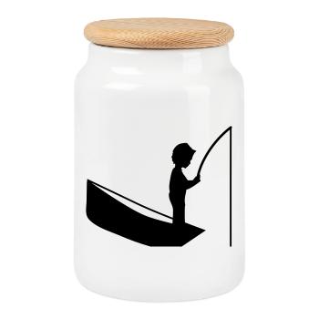 Un garçon avec une pêche - Boîte à biscuits avec couvercle en bois - blanc - Devant
