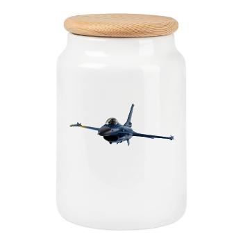 Jet F-16 Fighting Falcon - Keksdose mit Holzdeckel - Weiß - Vorne