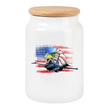 Jet F-16 Fighting Falcon - Cookie Jar with Wooden Lid - white - Front