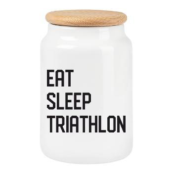 Essen. Schlafen. Triathlon. - Keksdose mit Holzdeckel - Weiß - Vorne