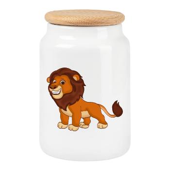 Lion - Roi des bêtes - Boîte à biscuits avec couvercle en bois - blanc - Devant
