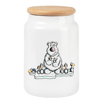 Eisbär mit Pinguinen - Keksdose mit Holzdeckel - Weiß - Vorne