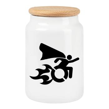 en fauteuil roulant avec des flammes # - Boîte à biscuits avec couvercle en bois - blanc - Devant