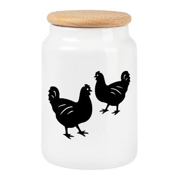 Chickens - Cookie Jar with Wooden Lid - white - Front