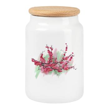 sakura - Cookie Jar with Wooden Lid - white - Front