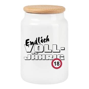 18. Geburtstag ,Volljährig ,Endlich Volljährig(25) - Keksdose mit Holzdeckel - Weiß - Vorne