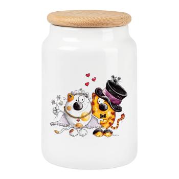 Mariage avec coeur - Boîte à biscuits avec couvercle en bois - blanc - Devant
