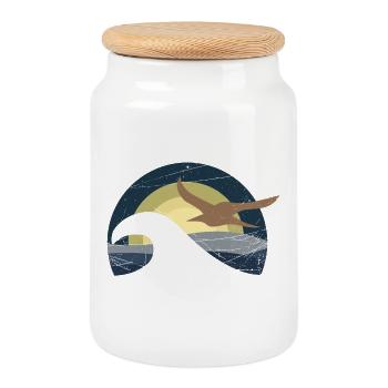 Seagull by the sea - design - Cookie Jar with Wooden Lid - white - Front