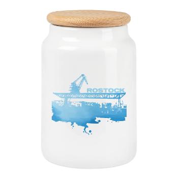 Rostock City Harbour - Cookie Jar with Wooden Lid - white - Front