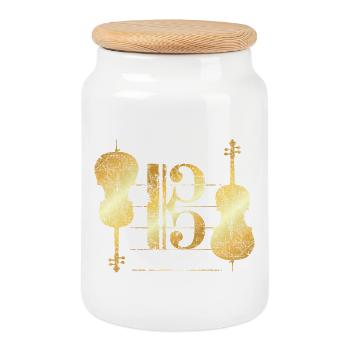 Tenor Clef & Cello (Golden Yellow) Cellist Cello - Cookie Jar with Wooden Lid - white - Front