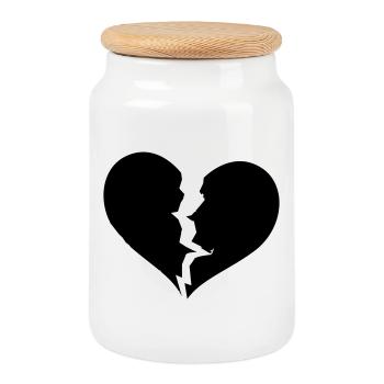 Gebrochenes Herz, broken heart - Keksdose mit Holzdeckel - Weiß - Vorne