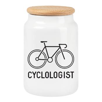 Cyclologist - Cookie Jar with Wooden Lid - white - Front
