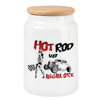 Hot Rod V8 Big Block - Cookie Jar with Wooden Lid - white - Front