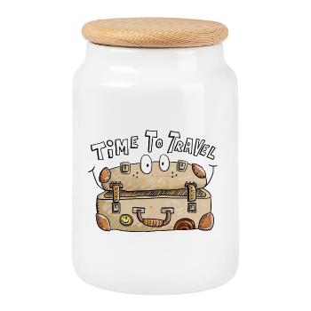 Time To Travel I Suitcase Holiday Trip - Cookie Jar with Wooden Lid - white - Front