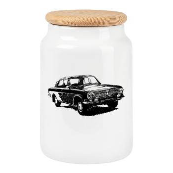Volga GAZ 24 - Cookie Jar with Wooden Lid - white - Front