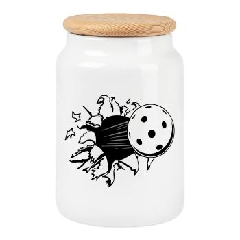 Floorball , Unihockey , Hockey , Loch (25) - Keksdose mit Holzdeckel - Weiß - Vorne
