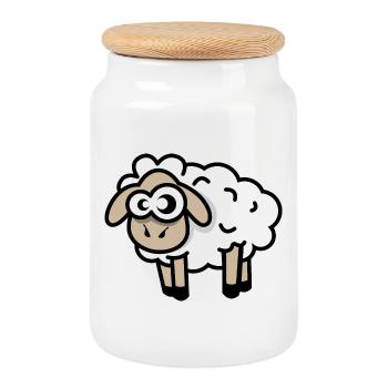 mouton bande dessinée drôle cool dessin animé mouton icône - Boîte à biscuits avec couvercle en bois - blanc - Devant