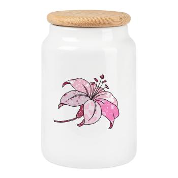 colorful lily - Cookie Jar with Wooden Lid - white - Front