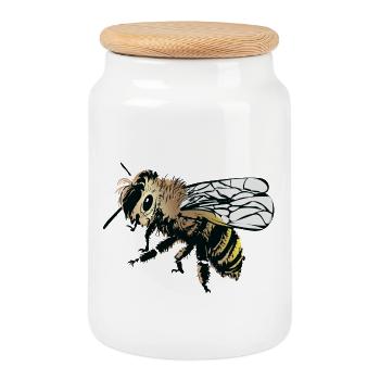 Stylized honey bee illustration - Cookie Jar with Wooden Lid - white - Front