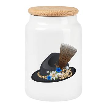 superbe chapeau costumé pour hommes avec Gamsbart - Boîte à biscuits avec couvercle en bois - blanc - Devant