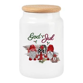 Dieu jul Joyeux Noël Noël Design - Boîte à biscuits avec couvercle en bois - blanc - Devant