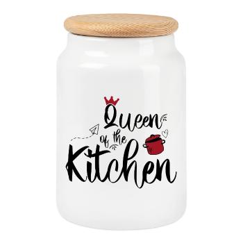 Queen of the Kitchen - Cookie Jar with Wooden Lid - white - Front