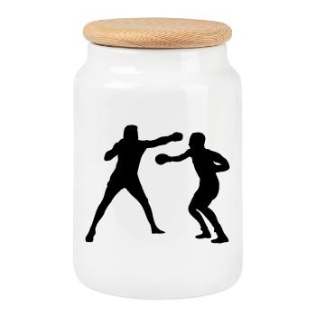 Entraînement de combat de boxe - Boîte à biscuits avec couvercle en bois - blanc - Devant