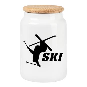 Ski - Keksdose mit Holzdeckel - Weiß - Vorne