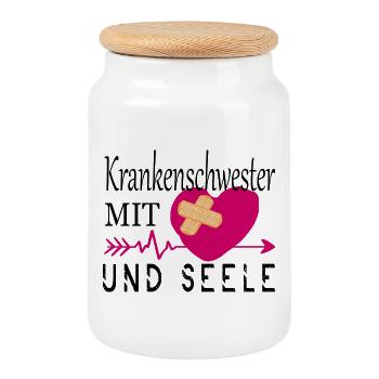 Krankenschwester mit Herz - Keksdose mit Holzdeckel - Weiß - Vorne