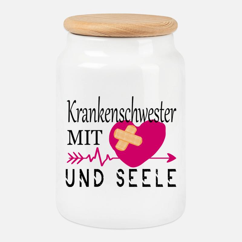 Krankenschwester mit Herz - Keksdose mit Holzdeckel - Weiß