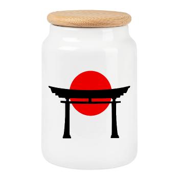 Torii in front of Japanese sun - Cookie Jar with Wooden Lid - white - Front